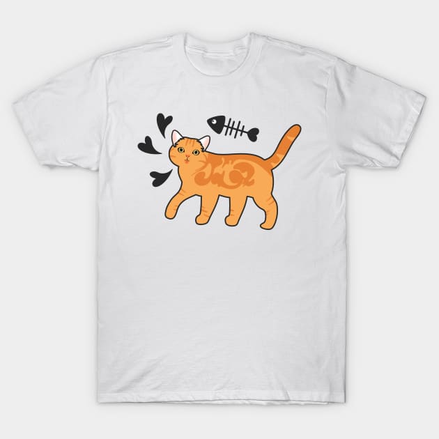 Doodle American Shorthair Cat - Orange T-Shirt by LulululuPainting